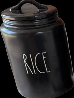 Rae Dunn Black Ceramic 'Rice' Canister